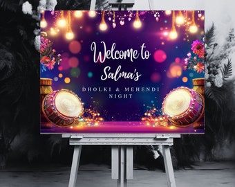 Panneau de bienvenue Dholki, A1, A2, A3, A4, mariage pakistanais, nuit Mehndi, panneau de bienvenue musulman Dholak, panneau coloré Dholki, panneau de bienvenue Mehendi