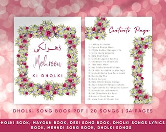 Modern Dholki Book, Desi Song Book, Dholki Songs lyrics book, Mehndi Song Book, Bollywood Songs for Asian Indian Pakistani Weddings,  Dholki