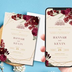 Bearbeitbare digitale muslimische Hochzeitseinladungsvorlage Nikkah Shaadi Baraat, animierte Hochzeitseinladung, islamische Hochzeitseinladung, einvite