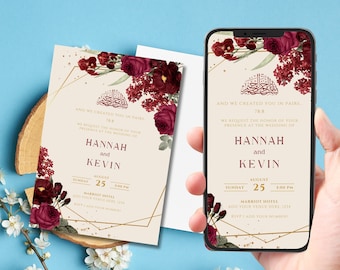 Bearbeitbare digitale muslimische Hochzeitseinladungsvorlage Nikkah Shaadi Baraat, animierte Hochzeitseinladung, islamische Hochzeitseinladung, einvite