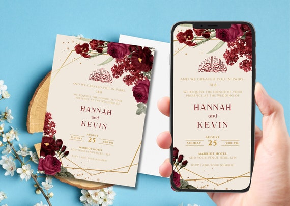 Editable Nikkah Wedding Invitation Floral Frame Islamic 