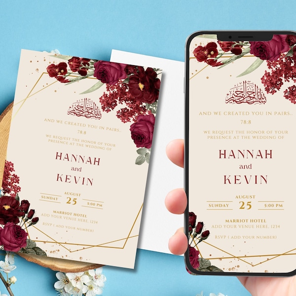 Editable Digital Muslim Wedding Invitation Template Nikkah Shaadi Baraat, Animated Wedding Invitation, islamic Wedding Invite, einvite