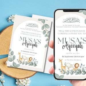 Descarga digital de invitación Aqeeqah personalizada, invitación personalizada de anuncio de nacimiento unisex islámico, niño Aqiqa, Aqīqah Aqeeqa bienvenido