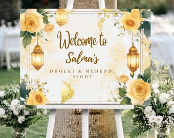 Panneau de bienvenue Mehndi, A1, A2, A3, A4, mariage pakistanais, nuit de Dholki, panneau de bienvenue musulman Dholak, panneau coloré Dholki, panneau de bienvenue Mehendi