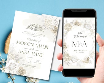 Digital Muslim Wedding Invitation Template Nikkah Walimah Shaadi Baraat, Gold Floral Nikkah Invitation,  Animated Wedding Invite, Einvite
