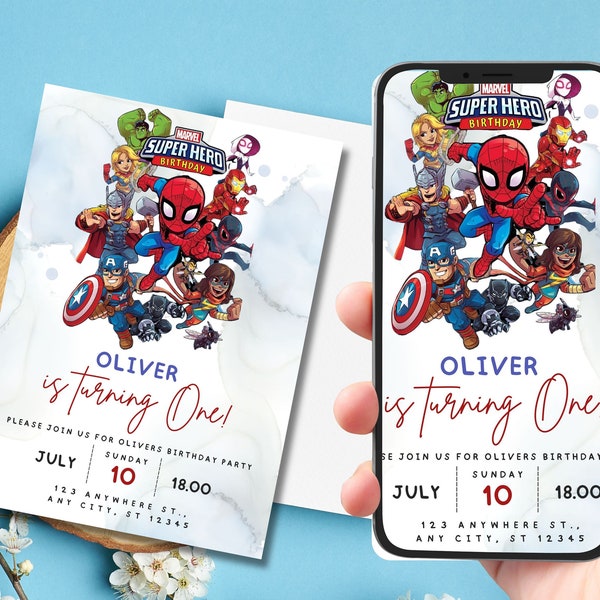 Modèle d’invitation d’anniversaire Avengers, modèle de fête numérique pour enfants, invitation Avengers, invitation à une fête d’anniversaire modifiable, invitation à une fête