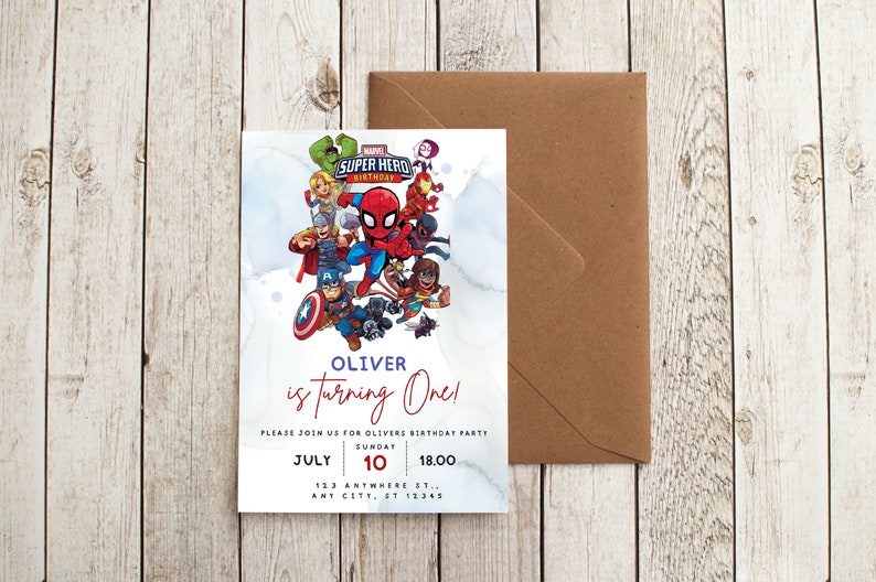 Avengers Birthday Invitation Template, Digital Kids Party Template, Avengers Invitation