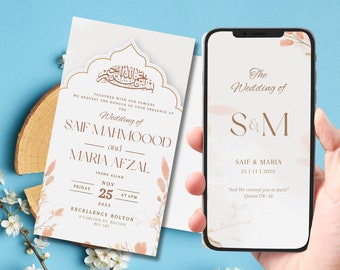 Bearbeitbare digitale muslimische Hochzeitseinladungsvorlage Nikkah Walimah Shaadi Baraat, animierte Hochzeitseinladung, Hochzeitseinladung, einvite