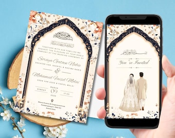 Bearbeitbare digitale muslimische Hochzeitseinladung, Nikkah Walima Shaadi Baraat, animierte Hochzeitseinladung, islamische Nikkah Arch Hochzeitseinladung