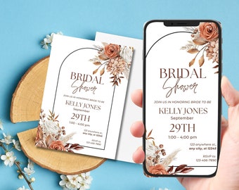 Bridal shower invitation, Boho Bridal shower Invitation, Botanical Bridal Shower Invite, Pampas Bridal shower invitation, bridal template