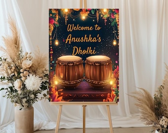 Panneau de bienvenue de Dholki, A1, A2, A3, A4, mariage pakistanais, nuit de Dholak, panneau de bienvenue musulman de Dholak, panneau coloré de Dholki, panneau de bienvenue Mehendi