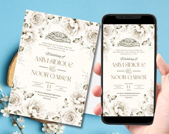 Digital Muslim Wedding Invitation Template Nikkah Walimah Shaadi, Floral Invitation, Animated Wedding Invitation, Wedding Invite, einvite