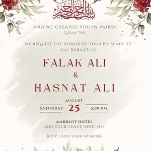 Muslim Wedding Invitation Editable Set of 3 Invites, Traditional Nikkah ...