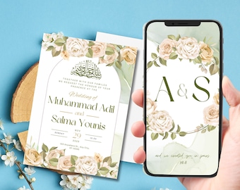 Editable Digital Muslim Wedding Invitation Template, Nikkah Walimah Shaadi Baraat, Animated Wedding Invitation, Islamic Wedding Invitation
