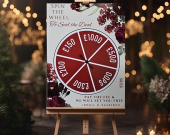 Spin the Wheel Welcome Sign, Maroon floral Wedding Pakistani Wedding sign, Baraat Nikkah sign, Muslim Welcome Sign, Gate Sign Digital only