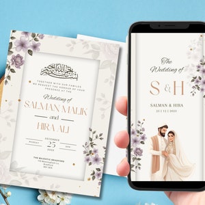 Bewerkbare digitale islamitische huwelijksuitnodiging sjabloon Nikkah Walimah Shaadi, geanimeerde huwelijksuitnodiging, islamitische huwelijksuitnodiging bloemen