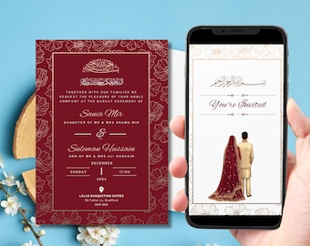 Editable Digital Muslim Wedding Invitation Template Nikkah Shaadi Baraat, Animated Wedding Invitation, islamic Wedding Invite, Red invite