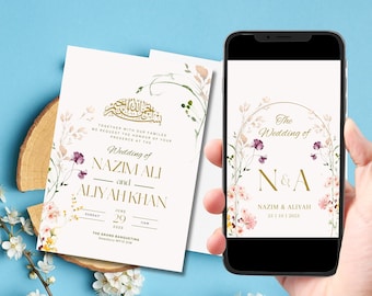 Editable Digital Muslim Wedding Invitation Template Nikkah Walimah Shaadi, Animated Wedding Invitation, Islamic Wedding Invitation floral