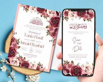 Bearbeitbare digitale muslimische Hochzeitseinladungsvorlage Nikkah Shaadi Baraat, animierte Hochzeitseinladung, islamische Hochzeitseinladung, einvite