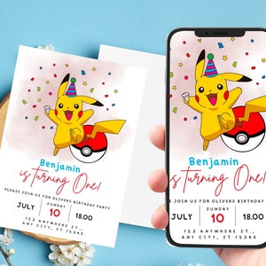 Invito di compleanno Pikachu, Invito di compleanno digitale per bambini, Invito di compleanno, Invito Pikachu, Invito Pokemon, Invito festa per bambini