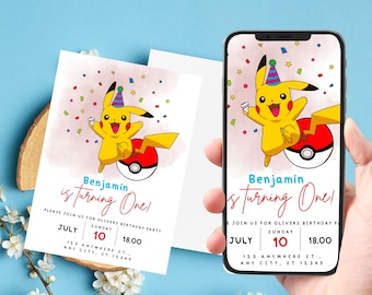 Pikachu Birthday Invitation, Digital Kids Birthday invite, Birthday invitation, Pikachu invite, Pokemon invite,  Kids Party Invite