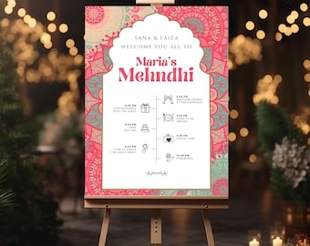 Mehndi Wedding Welcome Sign, A1, A2, A3, A4, Pakistani Wedding, Walima sign, Muslim Welcome Sign, Mehndi itinerary Welcome Sign, Mendhi sign