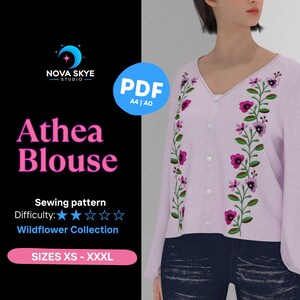 Sewing Pattern Boho Blouse PDF | Button-Up Blouse with Shirred Sleeves | Beginner to Intermediate Sewing Pattern