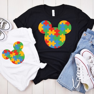 Disneyland Matching Puzzle T-Shirts, Disney World Mickey Minnie Autism Puzzle Tee, Autism Awareness Shirts, Mickey Mouse Shirt, Disney Trip
