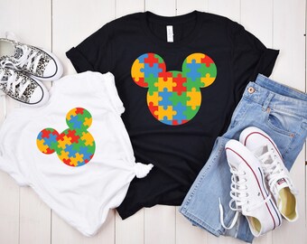 Disneyland Matching Puzzle T-Shirts, Disney World Mickey Minnie Autism Puzzle Tee, Autism Awareness Shirts, Mickey Mouse Shirt, Disney Trip
