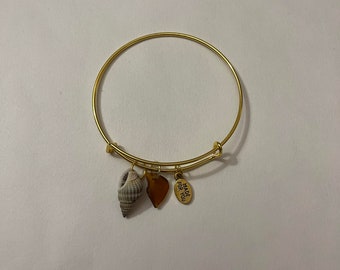 Brown Beach Glass Bangle with Shell and Charm