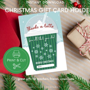 Danke ein Latte Weihnachtsgeschenk Kartenhalter, Lehrer Geschenke, Kaffee Geschenk Kartenhalter druckbar, digitaler Download, PDF, frohe Weihnachten Mitarbeiter