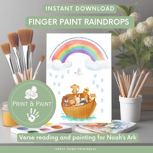 Noah’s Ark Fingerprint Painting Printable | Christian Painting Craft | Kids Fingerprint Digital Download Old Testament Class Activity