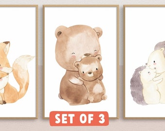 Mommy and Me Nursery Prints, Set of 3 Printables, Animal Nursery prints, Nursery wall art, Baby Animal prints nursery, Baby Animal Prints