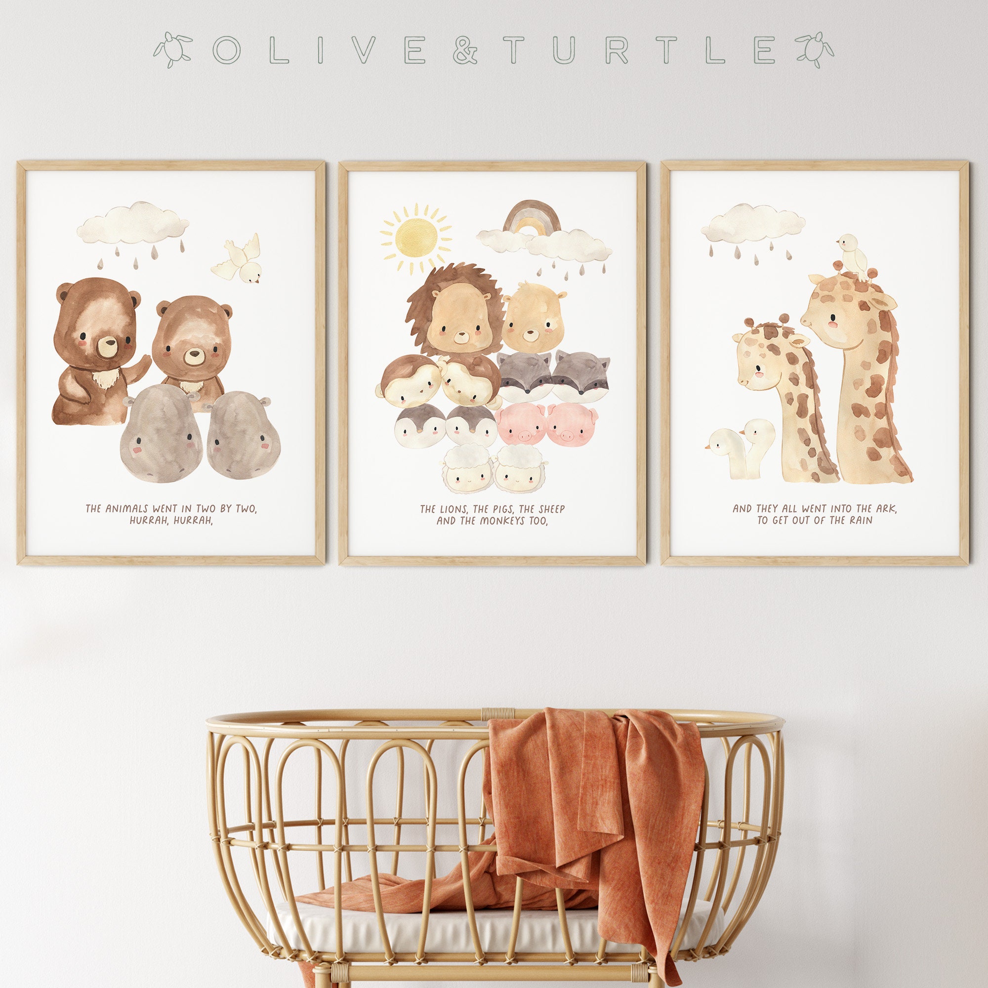 Noahs Ark Nursery Prints, Set of 3 Printables, Cute Animal Nursery ...