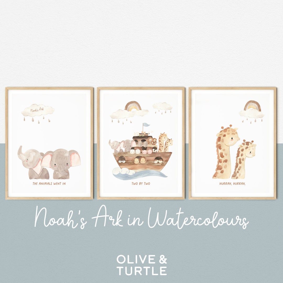 Noah’s Ark Nursery Prints, Set of 3 Printables, Cute Animal Nursery ...