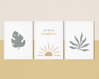 Set Of 3 You Are My Sunshine Prints, Boho Neutral Nursery Quote Prints, Earthy Nursery Print, Boho Kids Poster, Kids Wall Art