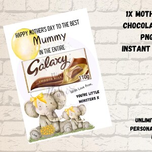 Tablero de chocolate en blanco para el Día de la Madre, tamaño A4, para agregar su propio texto, descarga digital, impresión en casa, obsequio pequeño, tablero de chocolate en blanco