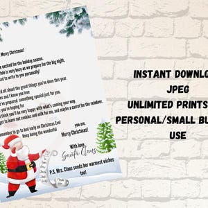Carta de Papá Noel de Navidad, Archivo Digital, Descarga Digital Instantánea, Carta Editable, Carta de Papá Noel, Carta Imprimible, A4