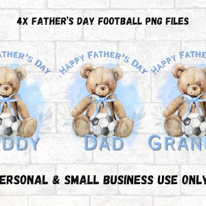 5 x schattige beer Vaderdag bestand png, voetbal, vader, opa, stiefvader, bampi, papa, instant digitale download, sublimatieontwerp, kaart, mok