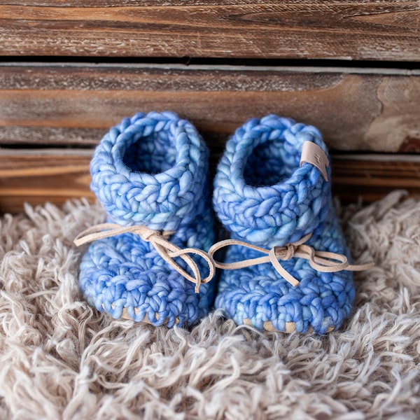 Baby Booties in Blue 100% Merino Wool