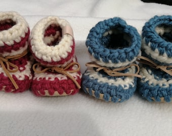 Baby Booties in Raspberry & Blueberry