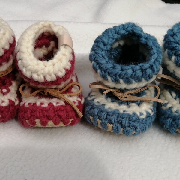 Baby Booties in Raspberry & Blueberry