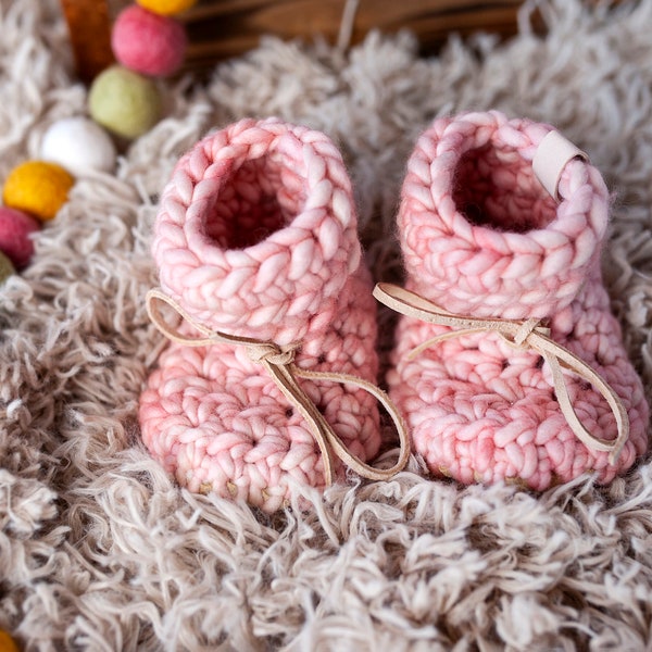 Baby Booties Pink 100% merino wool