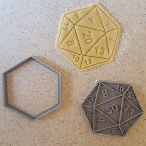 D20 Würfel-Ausstechform mit Stempel ideal für Gebäck, Keks, Icing, Fondant, Ton - UK SELLER - Porto-Upgrade verfügbar