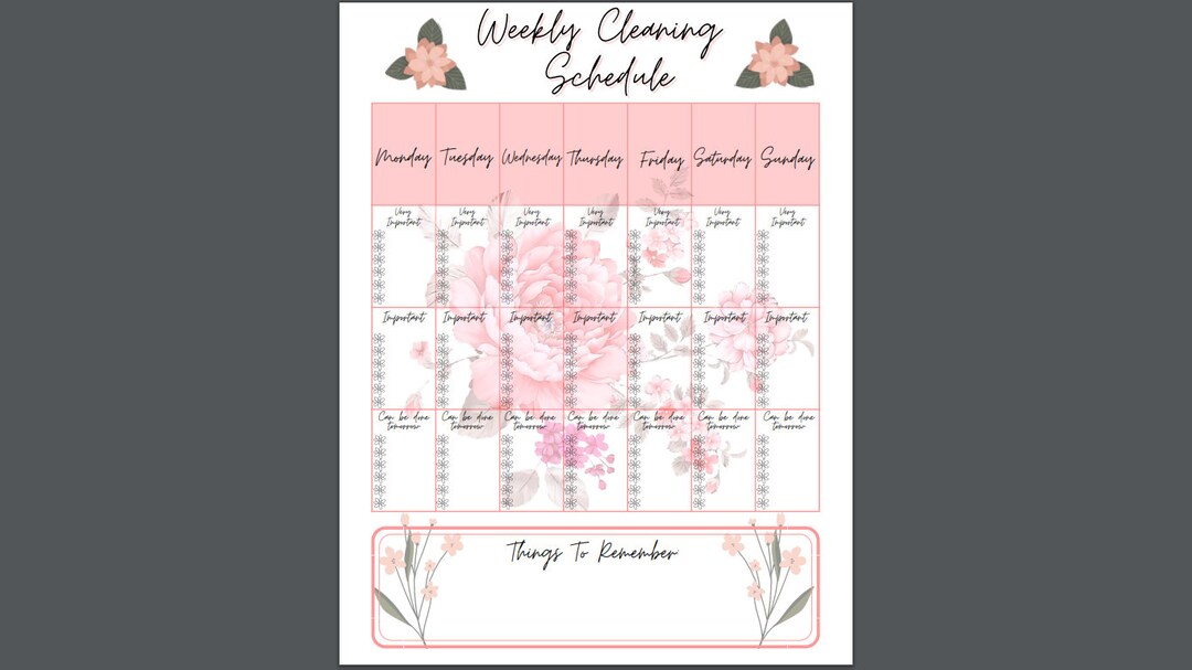 Flower Weekly Cleaning Schedule - Etsy