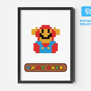 Super Mario Brothers Inspired Poster - Game Over - Video Game Poster, Retro Game Prints, Gamer Gift