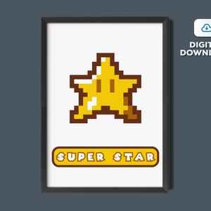 Super Mario Bros Inspired Art - Super Star - Nursery Wall Art, Retro Game Poster, Arcade Print, Boys Room Decor