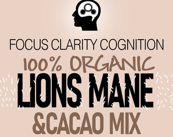 Soul of Life 100% Organic Lions Mane Mushroom Extract & Raw Peruvian Cacao Blend Apatogen Blend 100g
