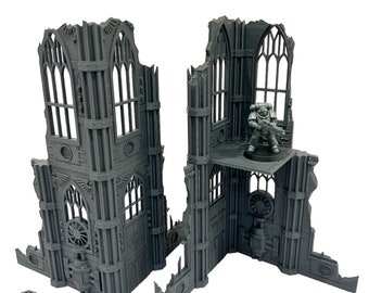 Two Gothic Ruined Towers Scenery Scatter Terrain For 28/32mm Tabletop Miniature Wargames