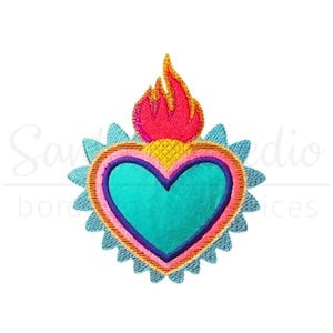 matriz bordado a máquina corazón milagrito sagrado fuego milagritos 14cm  opcion applique  machine embroidery design mexican